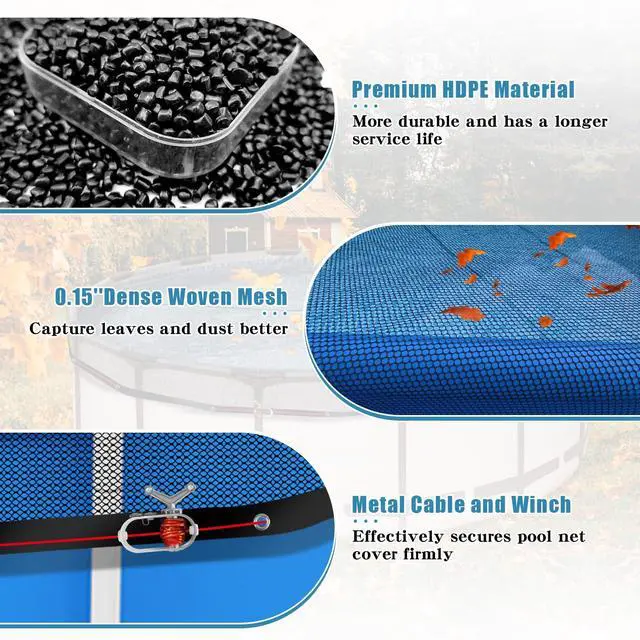 Alt view image 4 of 7 - RGJ 24 FT Pool Leaf Net Cover for Above Ground Pools, Ultra-Fine 0.15 Mesh Pool Cover with Winch & Cable, Pool Leaf Cover Prevents Leaves and Debris from Entering Pool