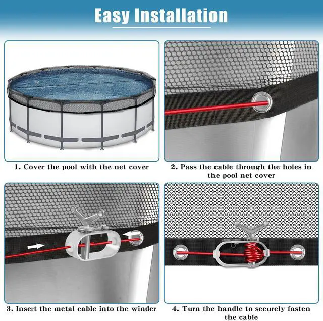 Alt view image 5 of 7 - RGJ 24 FT Pool Leaf Net Cover for Above Ground Pools, Ultra-Fine 0.15 Mesh Pool Cover with Winch & Cable, Pool Leaf Cover Prevents Leaves and Debris from Entering Pool