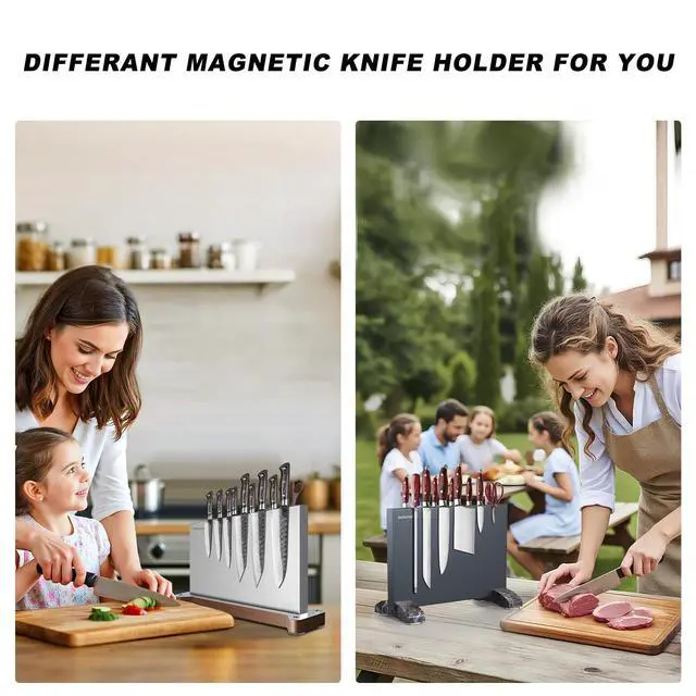 Alt view image 6 of 7 - Fomidao Magnetic Knife Holder Stand,Large Double Sided Magnetic Knife Block WIthout Knives Stainless Steel Magnet Kitchen Knife Holder Strong Magnetic Knife Rack Storage With Three Magnet Strip