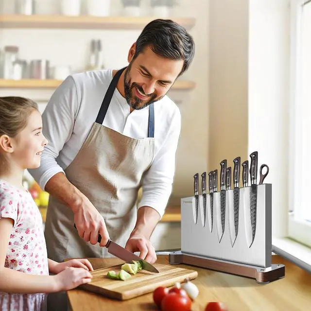 Alt view image 5 of 7 - Fomidao Magnetic Knife Holder Stand,Large Double Sided Magnetic Knife Block WIthout Knives Stainless Steel Magnet Kitchen Knife Holder Strong Magnetic Knife Rack Storage With Three Magnet Strip
