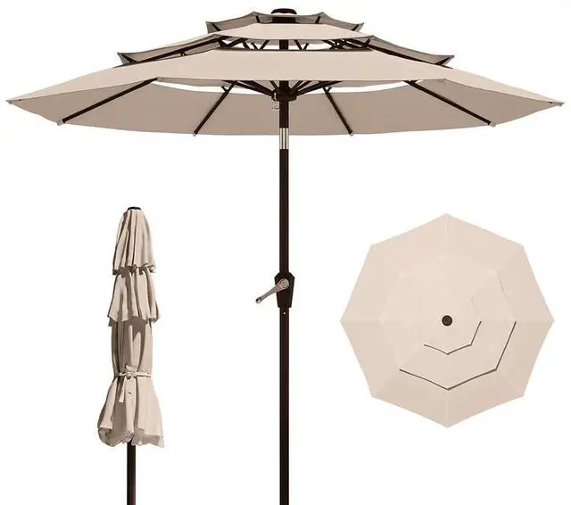 Main image of Patio Kingdom 10FT Patio Umbrella 3 Tiers Outdoor Market Umbrella w/Push Button Tilt, Crank, UV and Waterproof Table Umbrella for Garden, Pool, Backyard, Deck, Lawn, Beige