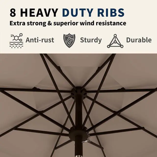 Alt view image 4 of 7 - Patio Kingdom 10FT Patio Umbrella 3 Tiers Outdoor Market Umbrella w/Push Button Tilt, Crank, UV and Waterproof Table Umbrella for Garden, Pool, Backyard, Deck, Lawn, Beige