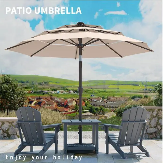 Alt view image 5 of 7 - Patio Kingdom 10FT Patio Umbrella 3 Tiers Outdoor Market Umbrella w/Push Button Tilt, Crank, UV and Waterproof Table Umbrella for Garden, Pool, Backyard, Deck, Lawn, Beige