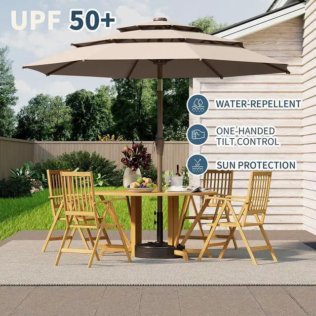 Alt view image 6 of 7 - Patio Kingdom 10FT Patio Umbrella 3 Tiers Outdoor Market Umbrella w/Push Button Tilt, Crank, UV and Waterproof Table Umbrella for Garden, Pool, Backyard, Deck, Lawn, Beige