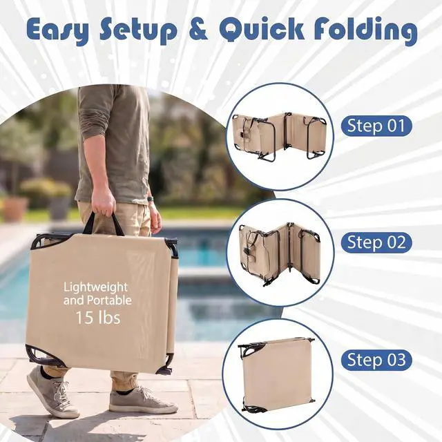 Alt view image 4 of 7 - Goplus Tanning Chair, Folding Beach Lounge Chair with Face Hole, Removable Pillow, Carry Strap, Position Adjustable, Sunbathing Chair, Portable Outside Lounge Chair for Patio Pool