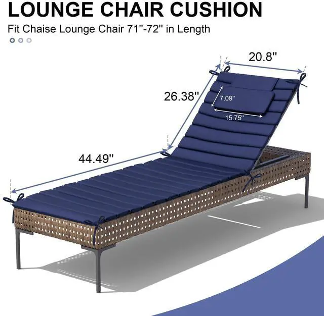 Alt view image 2 of 7 - Crestlive Products Chaise Lounge Cushion Outdoor Set of 2, Foldable Waterproof Pool Lounge Chair Cushions with Straps, Lounger Cushions for Outdoor Furniture 71''Lx21''W (Navy)