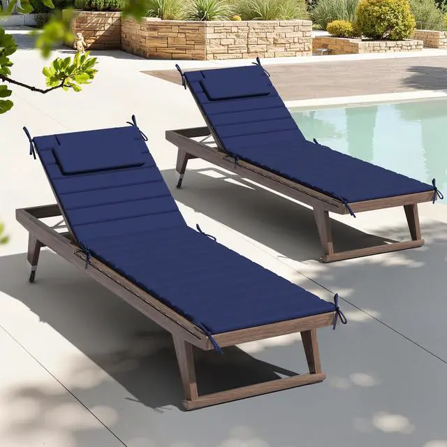 Main image of Crestlive Products Chaise Lounge Cushion Outdoor Set of 2, Foldable Waterproof Pool Lounge Chair Cushions with Straps, Lounger Cushions for Outdoor Furniture 71''Lx21''W (Navy)