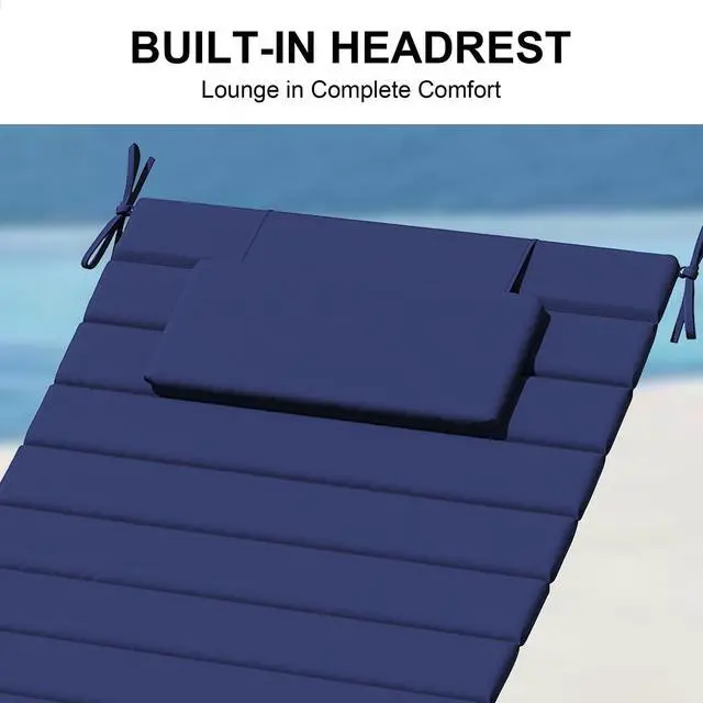 Alt view image 4 of 7 - Crestlive Products Chaise Lounge Cushion Outdoor Set of 2, Foldable Waterproof Pool Lounge Chair Cushions with Straps, Lounger Cushions for Outdoor Furniture 71''Lx21''W (Navy)