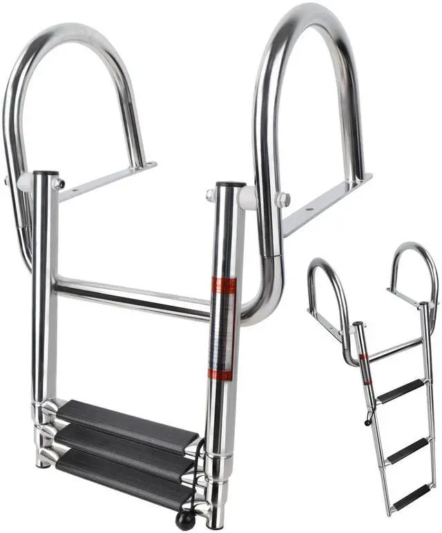 Main image of Manumarine 3 Step Pontoon Boat Ladder, Pontoon Ladders for Pontoon Boats, Stainless Steel Rear Entry Inboard Ladders Over Platform