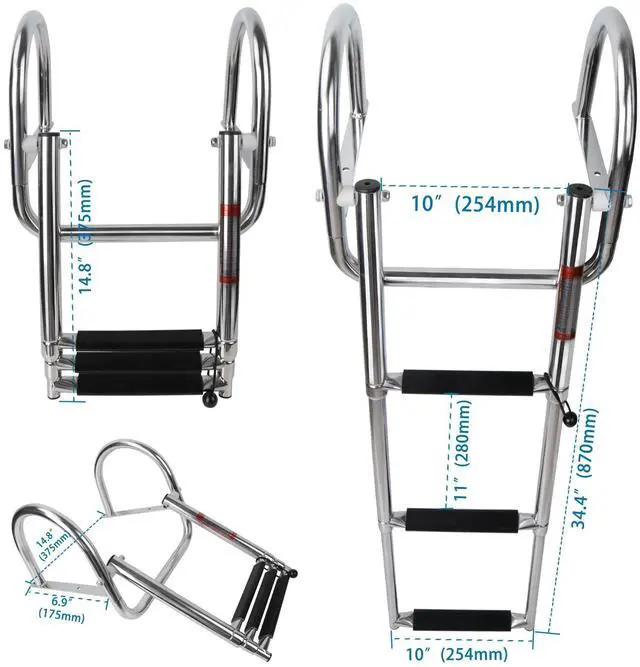 Alt view image 2 of 6 - Manumarine 3 Step Pontoon Boat Ladder, Pontoon Ladders for Pontoon Boats, Stainless Steel Rear Entry Inboard Ladders Over Platform