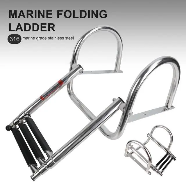 Alt view image 3 of 6 - Manumarine 3 Step Pontoon Boat Ladder, Pontoon Ladders for Pontoon Boats, Stainless Steel Rear Entry Inboard Ladders Over Platform
