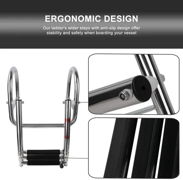Alt view image 4 of 6 - Manumarine 3 Step Pontoon Boat Ladder, Pontoon Ladders for Pontoon Boats, Stainless Steel Rear Entry Inboard Ladders Over Platform