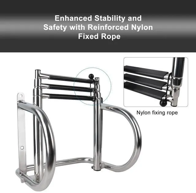 Alt view image 5 of 6 - Manumarine 3 Step Pontoon Boat Ladder, Pontoon Ladders for Pontoon Boats, Stainless Steel Rear Entry Inboard Ladders Over Platform