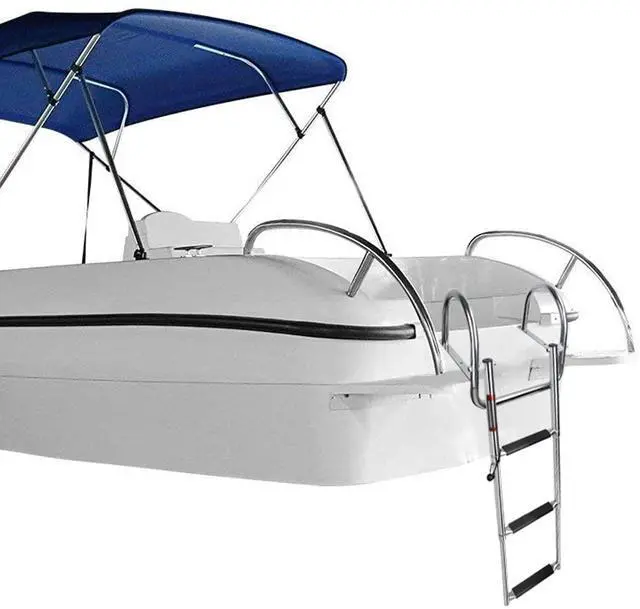 Alt view image 6 of 6 - Manumarine 3 Step Pontoon Boat Ladder, Pontoon Ladders for Pontoon Boats, Stainless Steel Rear Entry Inboard Ladders Over Platform
