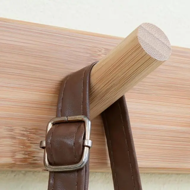 Alt view image 4 of 5 - SKOLOO Wood Coat Rack Wall Mounted,10 Peg Long Bamboo Hook for Hanging Backpack Coat Towel Hat,16'' Hole to Hole,Pack of 2,Natural