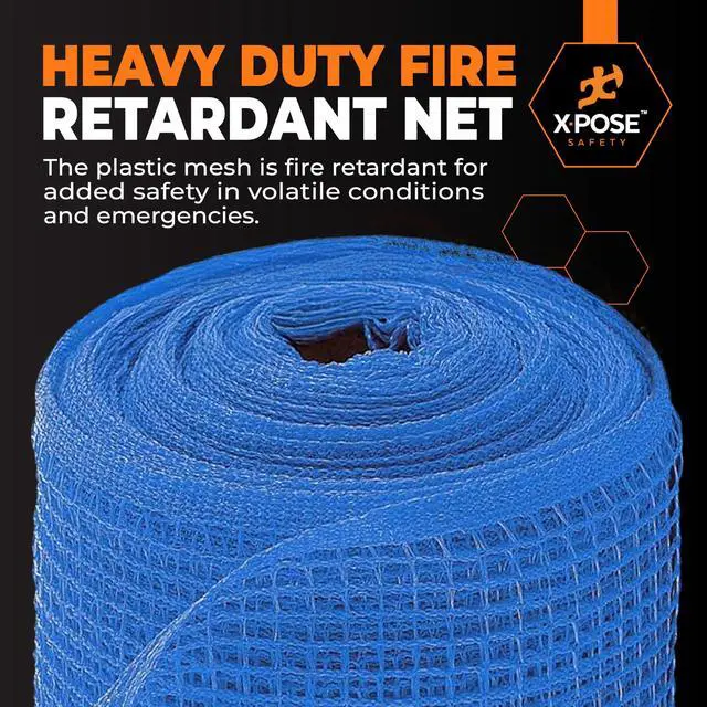 Alt view image 6 of 7 - Xpose Safety Construction Safety Netting 4' x 150', 1/4" Mesh Scaffold Safety Net, Temporary Material Roll, Visibility Fence, Heavy-Duty Fire Retardant, Blue