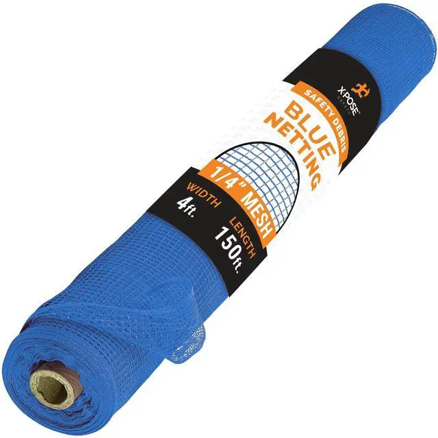 Main image of Xpose Safety Construction Safety Netting 4' x 150', 1/4" Mesh Scaffold Safety Net, Temporary Material Roll, Visibility Fence, Heavy-Duty Fire Retardant, Blue