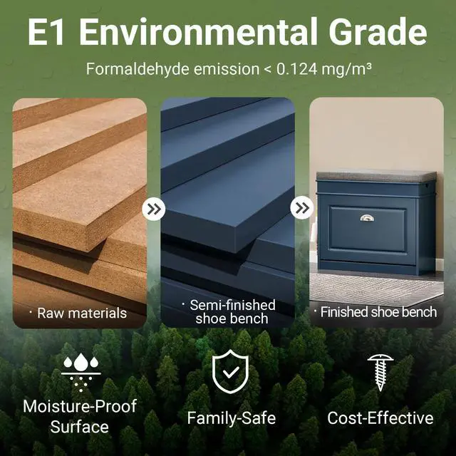 Alt view image 5 of 7 - Haotian Small Shoe Storage Bench, Narrow Shoe Cabinet Entryway with 1 Flip-Drawer and Seat Cushion, Mini Shoe Rack Hallway Entrance Mudroom, Navy Blue FSR82-K-B