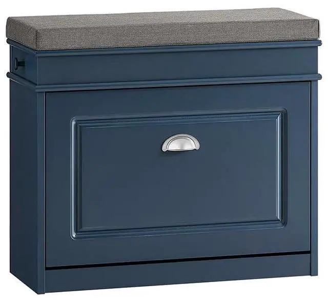 Main image of Haotian Small Shoe Storage Bench, Narrow Shoe Cabinet Entryway with 1 Flip-Drawer and Seat Cushion, Mini Shoe Rack Hallway Entrance Mudroom, Navy Blue FSR82-K-B