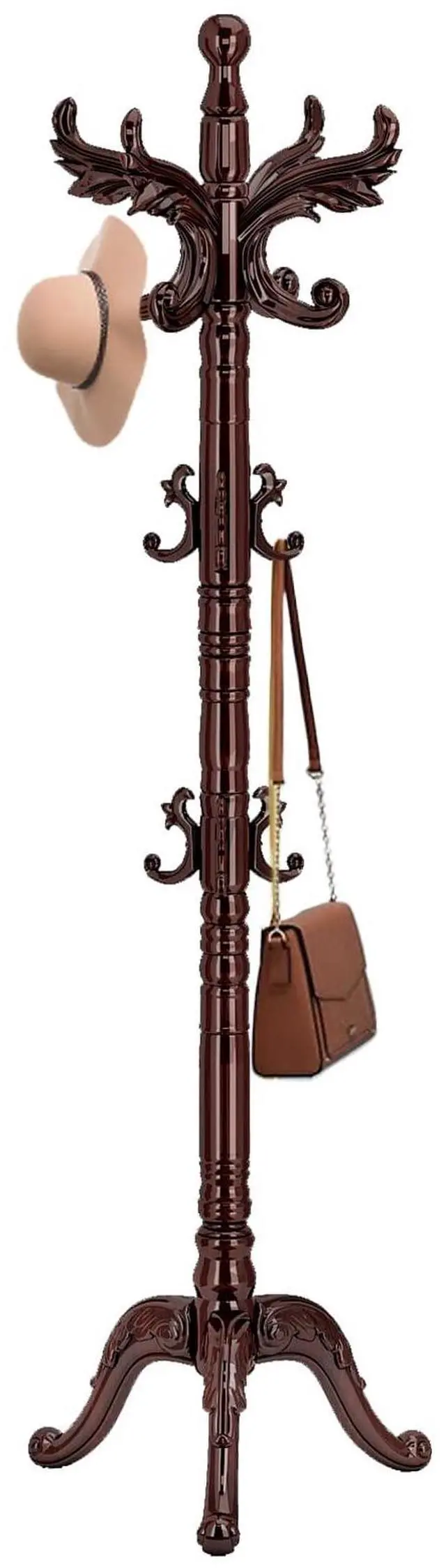 Main image of Waavryee Wooden Coat Rack Stand, Natural Birch Wood Coat Rack Freestanding with Triangular Base, Sturdy Solid Wood Coat Racks with 14 Hooks, Vintage Coat Hall Clothes Tree for Entryway, Office, Corner