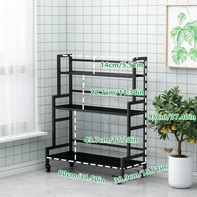 Alt view image 3 of 6 - YIZAIJIA Plant Stand Indoor 3 Tier Metal Outdoor Tiered Stands Shelf With wheel for Multiple Plants Potted Ladder Plant Holder Table Plant Pot Stand for Window Garden Balcony Living Room 3 Tier-Black