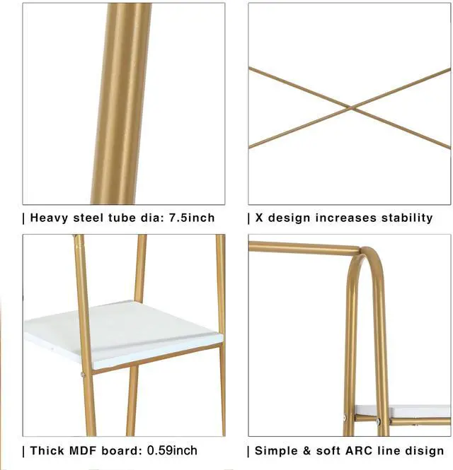 Alt view image 5 of 7 - Finnhomy Clothes Rack, Clothing Rack for Hanging Clothes Heavy Duty Garment Rack with 5 Wood Shelves Freestanding Portable Closet Organizer for Bedroom/Entryway/BoutiquesGold