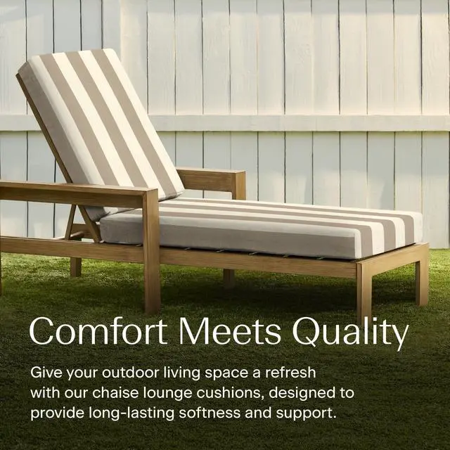 Alt view image 2 of 7 - Honeycomb Outdoor Chaise Lounge Cushion for Patio Furniture, Water & Fade Resistant, Removable Cover, 21.5 x 70, Heritage Cabana Stripe Tan