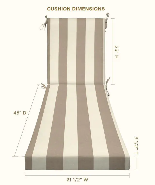 Alt view image 4 of 7 - Honeycomb Outdoor Chaise Lounge Cushion for Patio Furniture, Water & Fade Resistant, Removable Cover, 21.5 x 70, Heritage Cabana Stripe Tan