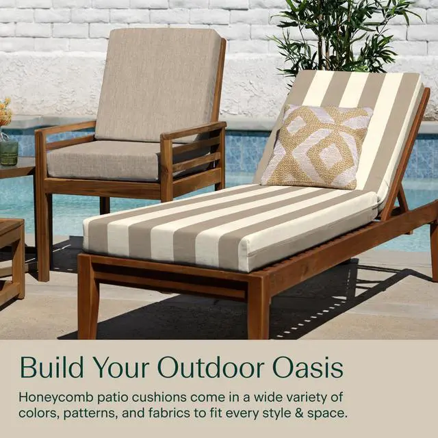 Alt view image 3 of 7 - Honeycomb Outdoor Chaise Lounge Cushion for Patio Furniture, Water & Fade Resistant, Removable Cover, 21.5 x 70, Heritage Cabana Stripe Tan