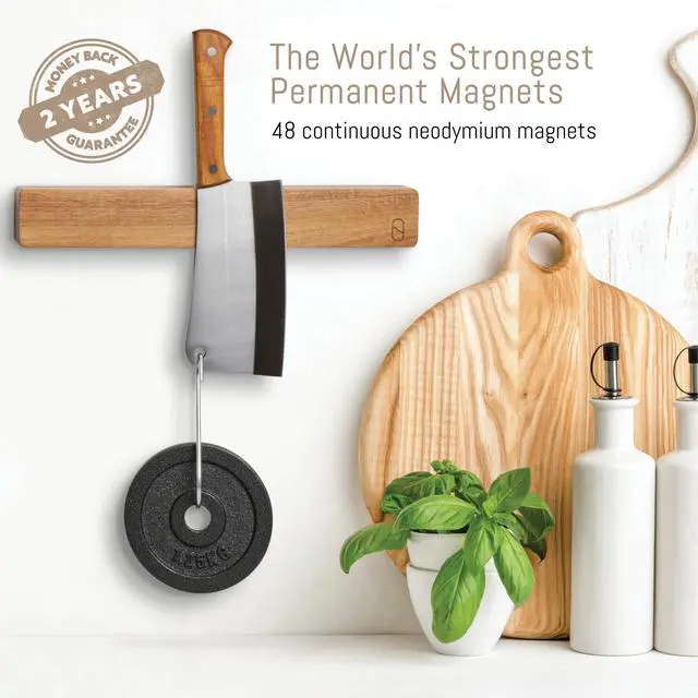 Alt view image 4 of 7 - Premium 24 inch Magnetic Knife Holder for Wall with 2x Storage & Charming Wood - Knife Magnetic Strip, Under Cabinet Magnet Knives Storage - Magnet Strip Rack Kitchen Utensil Holder Organizer Tool