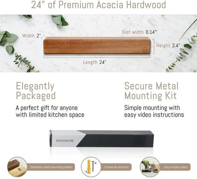 Alt view image 3 of 7 - Premium 24 inch Magnetic Knife Holder for Wall with 2x Storage & Charming Wood - Knife Magnetic Strip, Under Cabinet Magnet Knives Storage - Magnet Strip Rack Kitchen Utensil Holder Organizer Tool