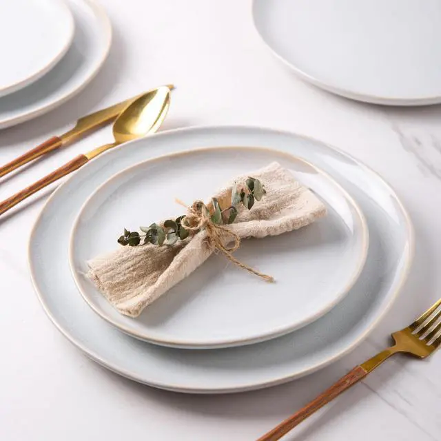 Alt view image 3 of 7 - AmorArc Ceramic Dinnerware Sets,Handmade Reactive Glaze Stoneware Plates and Bowls Sets,Highly Scratch Resistant | Dishwasher & Microwave Safe Dishes Set,Service for 4 (12pc)
