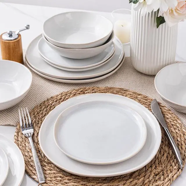 Alt view image 5 of 7 - AmorArc Ceramic Dinnerware Sets,Handmade Reactive Glaze Stoneware Plates and Bowls Sets,Highly Scratch Resistant | Dishwasher & Microwave Safe Dishes Set,Service for 4 (12pc)