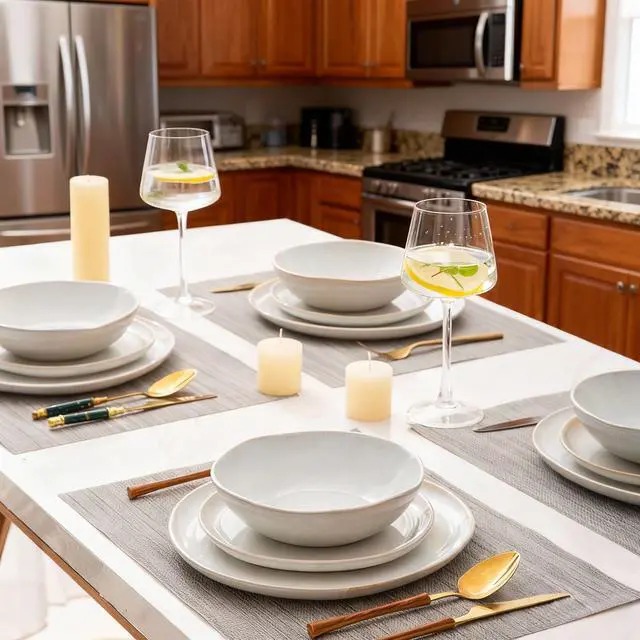 Alt view image 6 of 7 - AmorArc Ceramic Dinnerware Sets,Handmade Reactive Glaze Stoneware Plates and Bowls Sets,Highly Scratch Resistant | Dishwasher & Microwave Safe Dishes Set,Service for 4 (12pc)