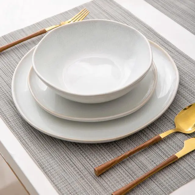 Alt view image 7 of 7 - AmorArc Ceramic Dinnerware Sets,Handmade Reactive Glaze Stoneware Plates and Bowls Sets,Highly Scratch Resistant | Dishwasher & Microwave Safe Dishes Set,Service for 4 (12pc)
