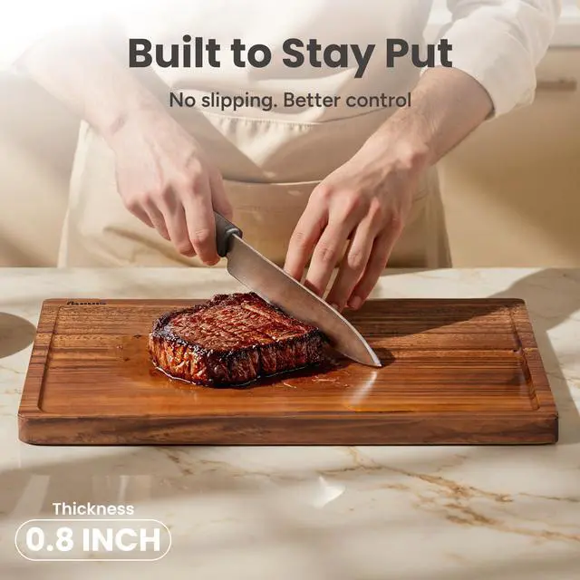 Alt view image 2 of 7 - SMIRLY Walnut Cutting Board for Kitchen - Wood Cutting Boards with Handle and Juice Groove for Meal Prep, Serving, Charcuterie - Kitchen Gadgets - Non Toxic Wooden Chopping Board Set of 3 with Holder