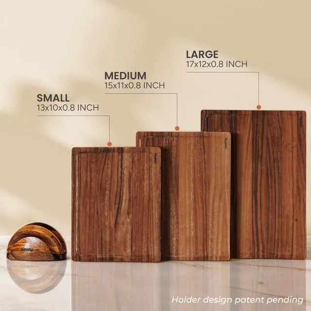 Alt view image 5 of 7 - SMIRLY Walnut Cutting Board for Kitchen - Wood Cutting Boards with Handle and Juice Groove for Meal Prep, Serving, Charcuterie - Kitchen Gadgets - Non Toxic Wooden Chopping Board Set of 3 with Holder