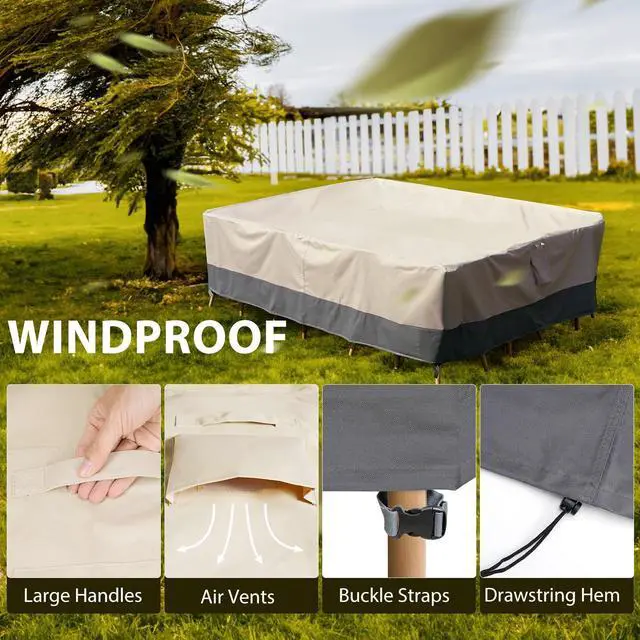 Alt view image 6 of 7 - Patio Furniture Covers Waterproof Heavy Duty, 110"x84"x28" Large Outdoor Dining Table and Chair Covers, Anti-UV, General Purpose Outside Sectional Sofa Set Covers