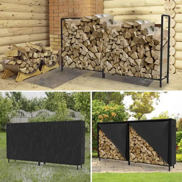 Alt view image 2 of 7 - WALMANN 8ft Firewood Rack with Cover, Heavy Duty Firewood Rack With Weather Resistant 600D Oxford Fabric Cover, Indoor/Outdoor Wood Rack for Firewood