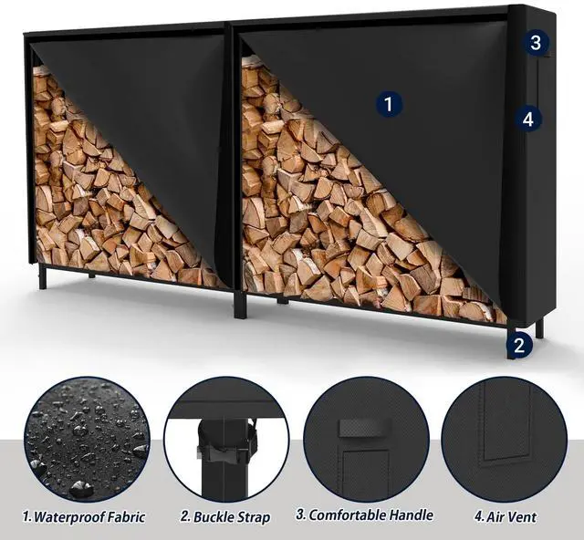 Alt view image 4 of 7 - WALMANN 8ft Firewood Rack with Cover, Heavy Duty Firewood Rack With Weather Resistant 600D Oxford Fabric Cover, Indoor/Outdoor Wood Rack for Firewood