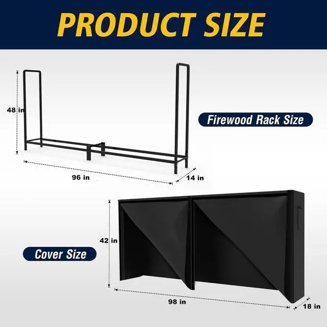 Alt view image 3 of 7 - WALMANN 8ft Firewood Rack with Cover, Heavy Duty Firewood Rack With Weather Resistant 600D Oxford Fabric Cover, Indoor/Outdoor Wood Rack for Firewood