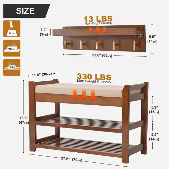 Alt view image 4 of 7 - PETKABOO Shoe Rack for Front Door Entrance, 28 Entryway Bench with Coat Rack, Hall Tree Shoe Bench with Storage for Entry, Hallway, Bedroom, Living Room