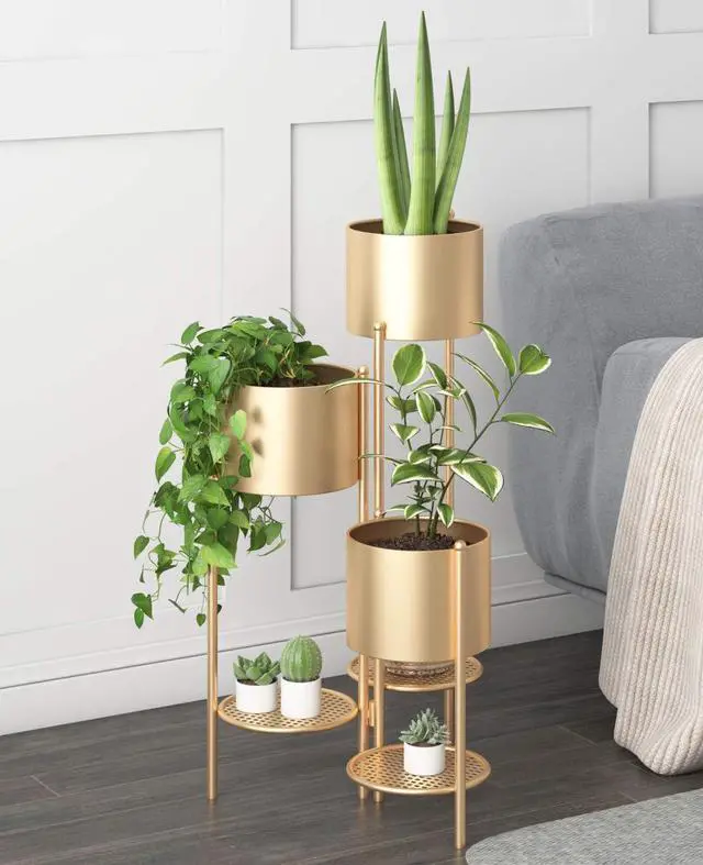Main image of AISUNDY Metal Plant Stand, 6 Tier 6 Potted Indoor Gold Flower Pot Stand Holder Shelf, Foldable Decorative Display Rack for Multiple Potted Plants, Patio Garden, Living Room, Corner Balcony & Bedroom