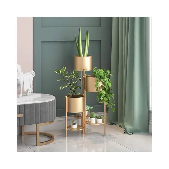 Alt view image 3 of 5 - AISUNDY Metal Plant Stand, 6 Tier 6 Potted Indoor Gold Flower Pot Stand Holder Shelf, Foldable Decorative Display Rack for Multiple Potted Plants, Patio Garden, Living Room, Corner Balcony & Bedroom