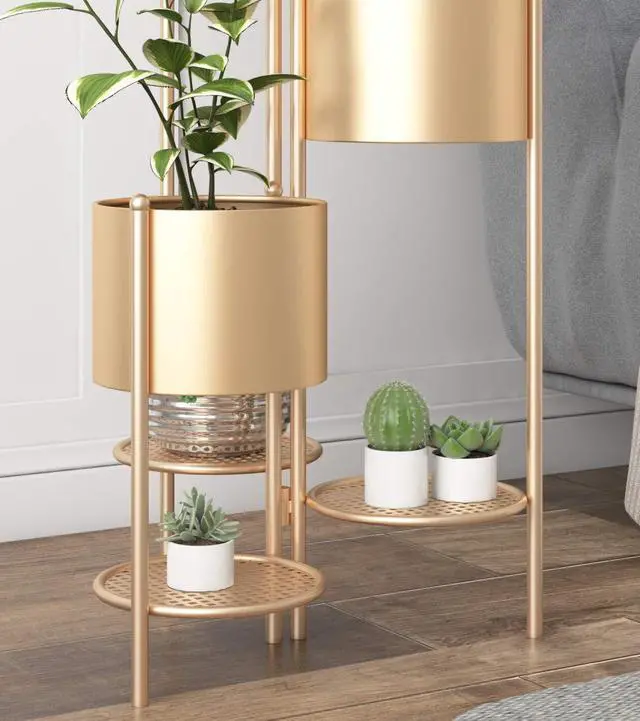 Alt view image 2 of 5 - AISUNDY Metal Plant Stand, 6 Tier 6 Potted Indoor Gold Flower Pot Stand Holder Shelf, Foldable Decorative Display Rack for Multiple Potted Plants, Patio Garden, Living Room, Corner Balcony & Bedroom