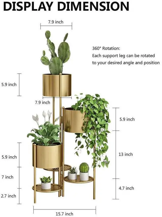 Alt view image 5 of 5 - AISUNDY Metal Plant Stand, 6 Tier 6 Potted Indoor Gold Flower Pot Stand Holder Shelf, Foldable Decorative Display Rack for Multiple Potted Plants, Patio Garden, Living Room, Corner Balcony & Bedroom