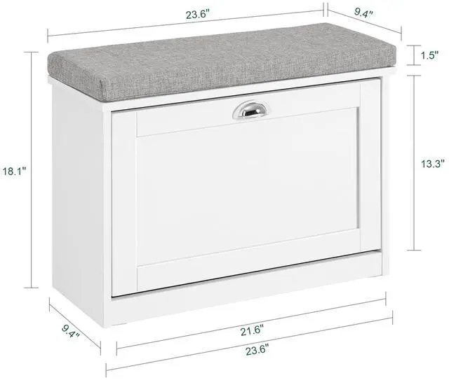 Alt view image 2 of 7 - Haotian Small Shoe Storage Bench with Cushion, White Narrow Shoe Rack for Entryway, Small Shoe Cabinet with 2 Tiers Flip-Drawer, FSR195-K-W