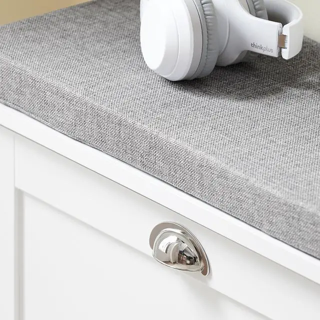 Alt view image 5 of 7 - Haotian Small Shoe Storage Bench with Cushion, White Narrow Shoe Rack for Entryway, Small Shoe Cabinet with 2 Tiers Flip-Drawer, FSR195-K-W