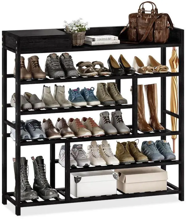 Main image of Bamworld Shoe Rack for Front Door Entrance Bamboo Shoe Organizer with Storage Box Free Standing Shoe Cabinet Shoe Storage Shelf for Entryway, Closet and Doorway (Black)