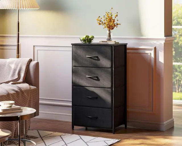 Alt view image 2 of 7 - AODK Dresser for Bedroom with 4 Storage Drawers, Small Dressers Chest of Drawers Fabric Dresser with Sturdy Steel Frame, Black
